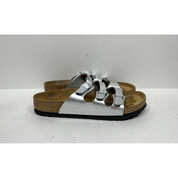 Birkenstock Florida Silver Birko Flor Women’s Size 7 / 38 Sandals Slides - Picture 1 of 7